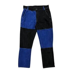 ★ Ragged Color-Blocked Corduroy Jeans in Black & Blue Patchwork ★